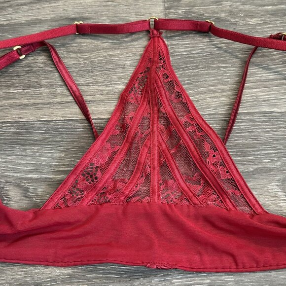 Victorias Secret 34B Very Sexy Push Up Bra Lace Floral Wine Red Gold Front Clasp - Picture 7 of 11